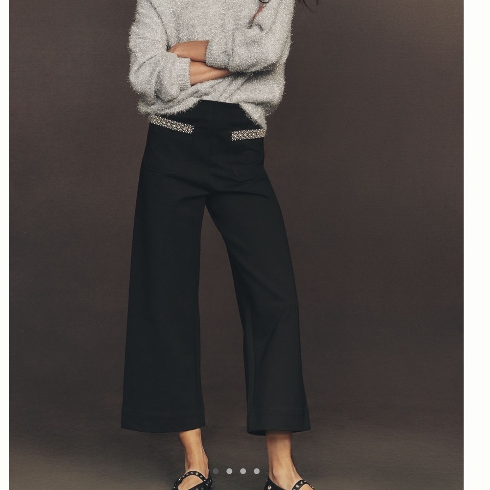 Anthropologie COLETTE Cropped Wide-Leg Rhinestone Pocket Pants Maeve NEW 27